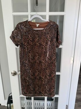 Cato Brown Leopard Sequin Midi Dress